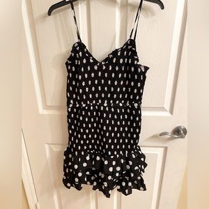 Paradise Usa smocked Black Polka Dots Mini Dress Size S.